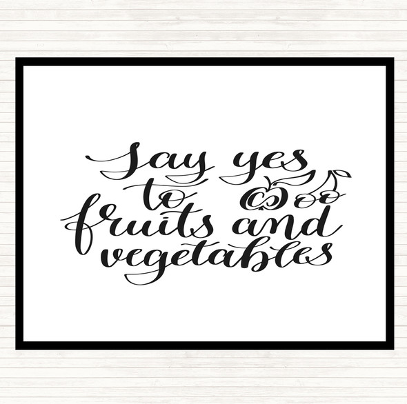 White Black Fruits And Vegetables Quote Dinner Table Placemat