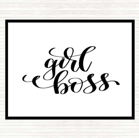 White Black Girl Boss Swirl Quote Dinner Table Placemat