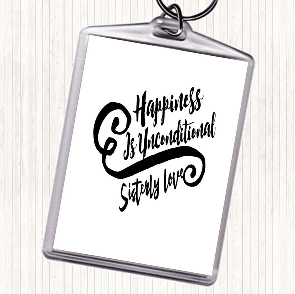 White Black Happiness Is Quote Bag Tag Keychain Keyring
