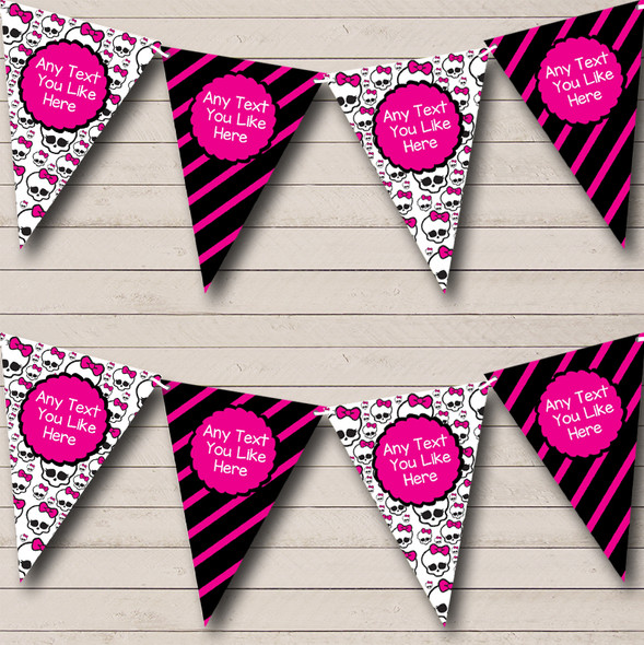 Skulls & Stripes Monster Pink Personalised Children's Birthday Party Bunting