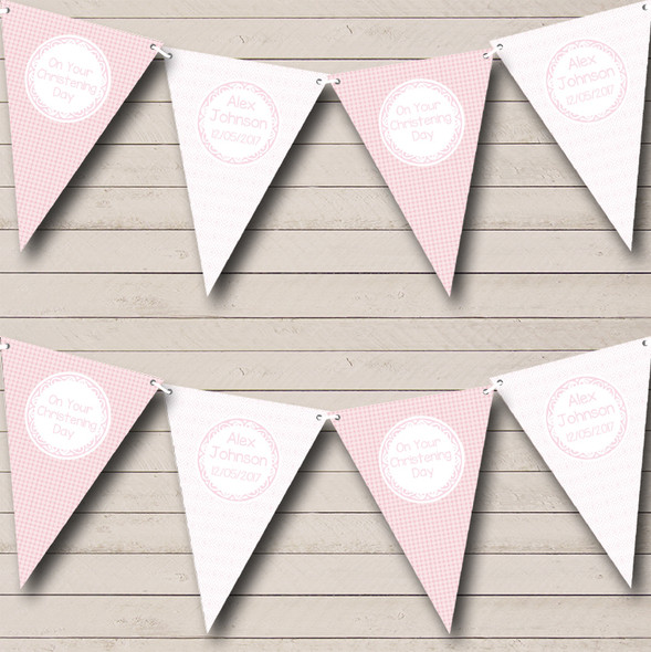 Girl Pink Dots And Diamonds Personalised Christening Baptism Bunting