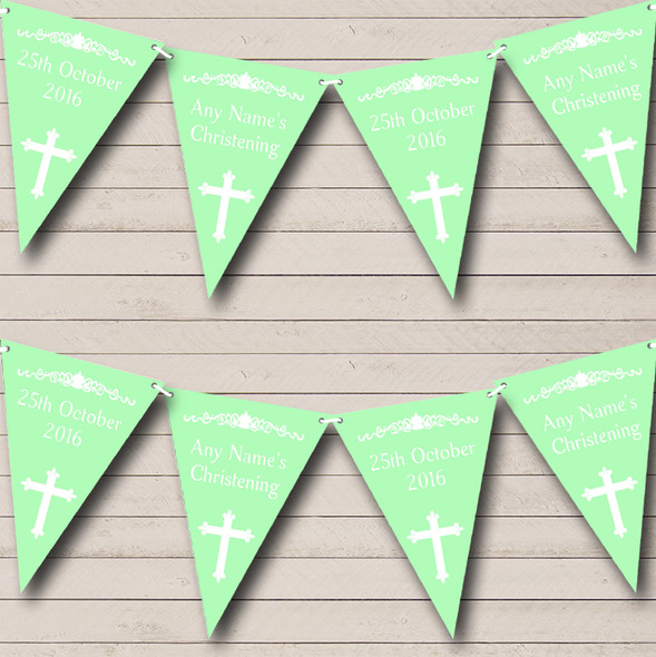Cross Holy Communion Blue And Green Personalised Christening Baptism Bunting