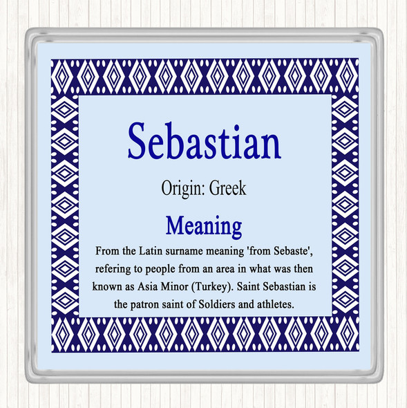 Sebastian Name Meaning Drinks Mat Coaster Blue