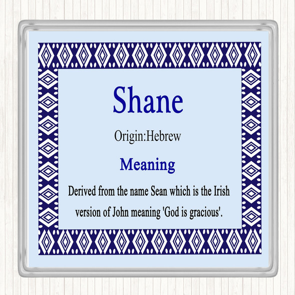 Shane Name Meaning Drinks Mat Coaster Blue