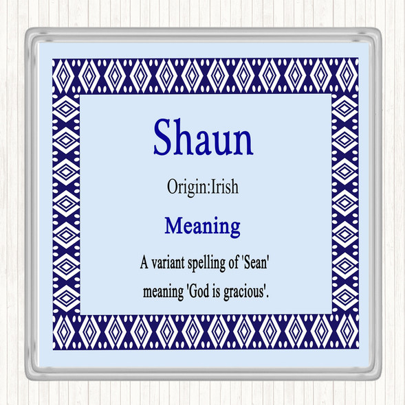 Shaun Name Meaning Drinks Mat Coaster Blue