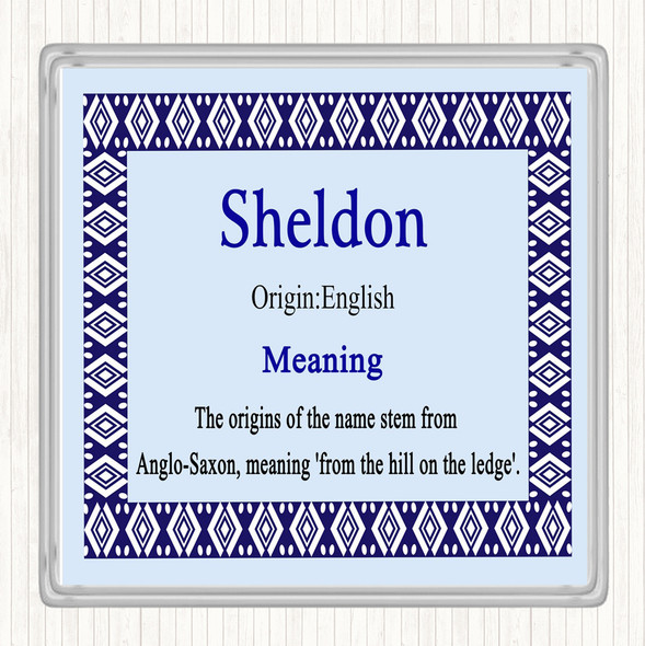 Sheldon Name Meaning Drinks Mat Coaster Blue