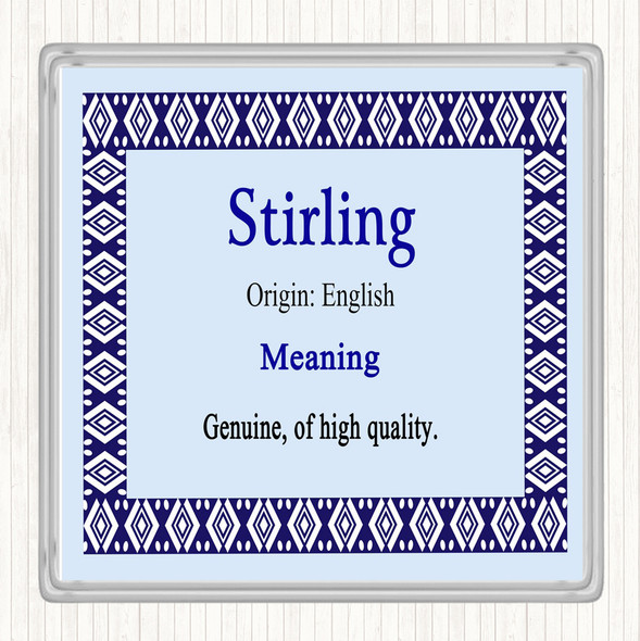 Stirling Name Meaning Drinks Mat Coaster Blue