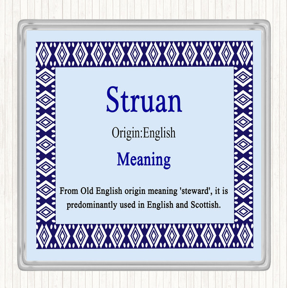 Struan Name Meaning Drinks Mat Coaster Blue