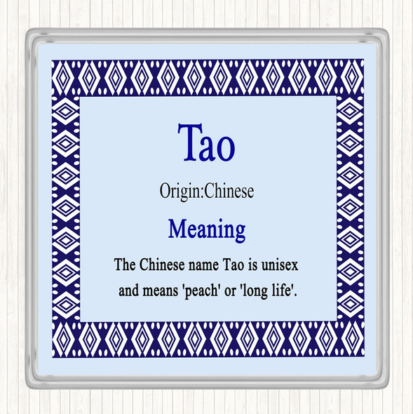Tao. Name Meaning Drinks Mat Coaster Blue