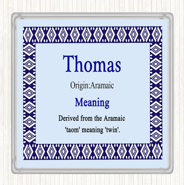 Thomas Name Meaning Drinks Mat Coaster Blue