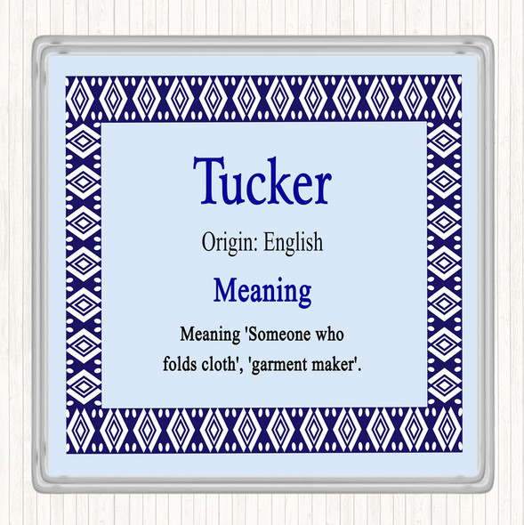Tucker Name Meaning Drinks Mat Coaster Blue