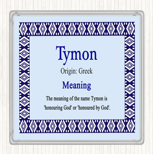 Tymon Name Meaning Drinks Mat Coaster Blue