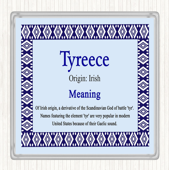 Tyreece Name Meaning Drinks Mat Coaster Blue