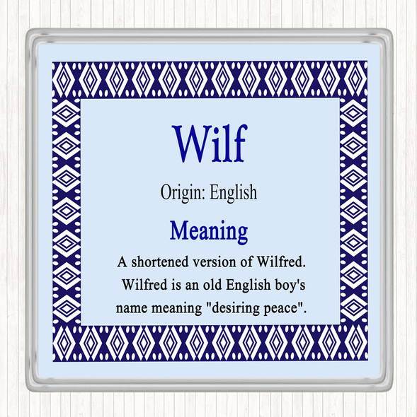Wilf Name Meaning Drinks Mat Coaster Blue