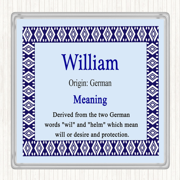 William Name Meaning Drinks Mat Coaster Blue
