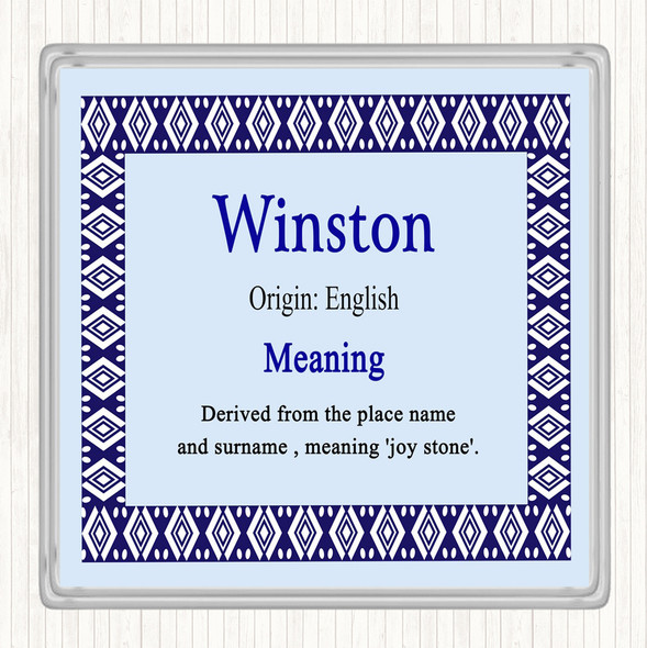 Winston Name Meaning Drinks Mat Coaster Blue