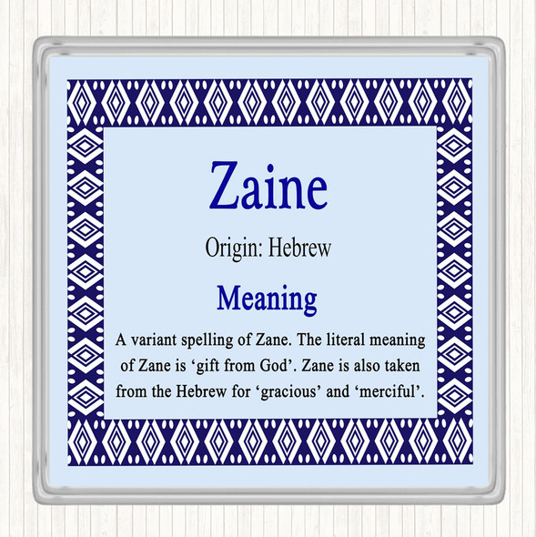 Zaine Name Meaning Drinks Mat Coaster Blue