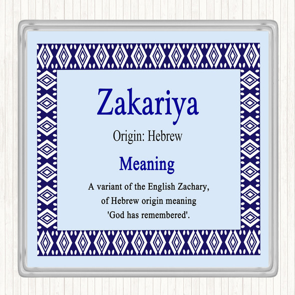 Zakariya Name Meaning Drinks Mat Coaster Blue