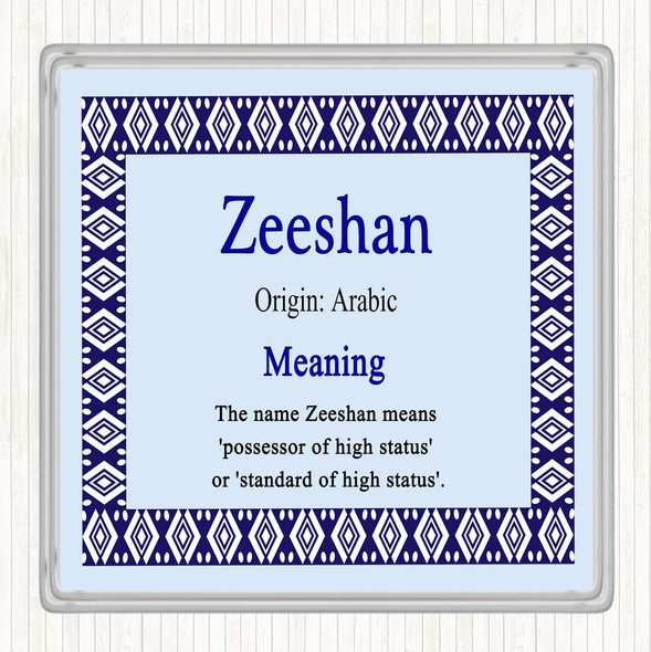 Zeeshan Name Meaning Drinks Mat Coaster Blue