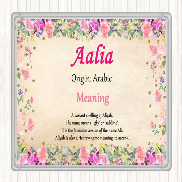 Aalia Name Meaning Drinks Mat Coaster Floral