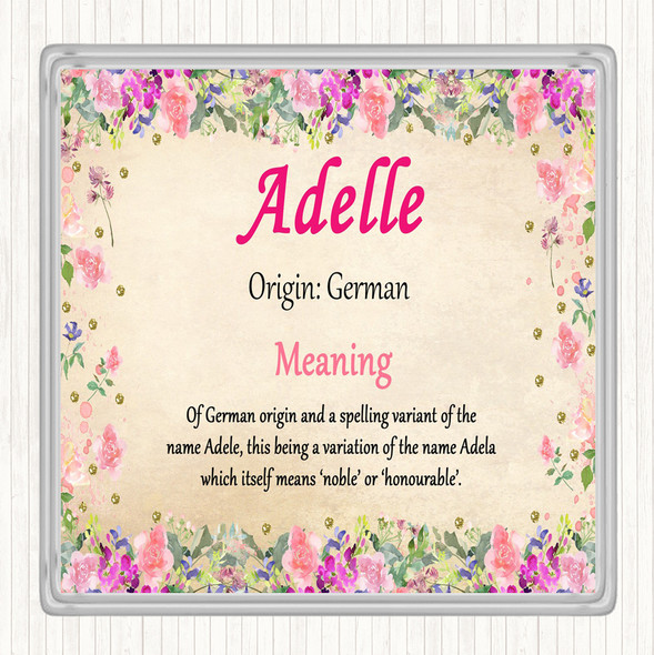 Adelle Name Meaning Drinks Mat Coaster Floral