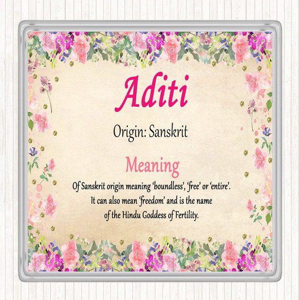 Aditi Name Meaning Drinks Mat Coaster Floral