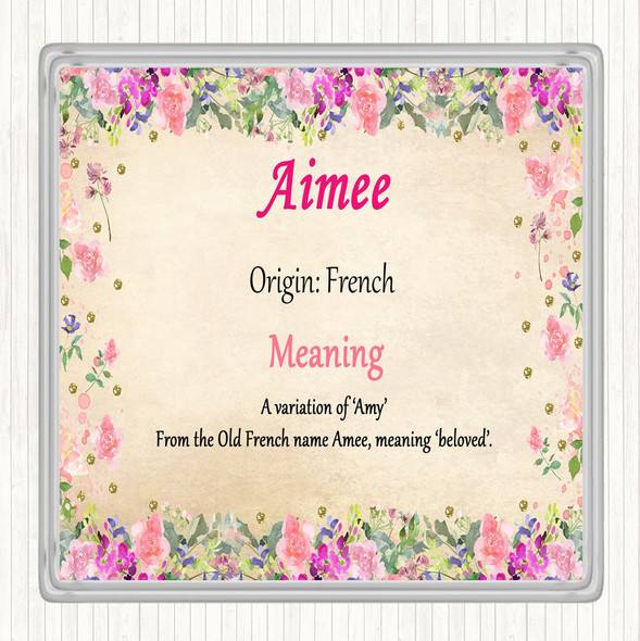 Aimee Name Meaning Drinks Mat Coaster Floral