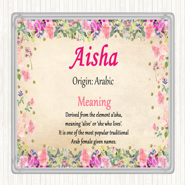 Aisha Name Meaning Drinks Mat Coaster Floral