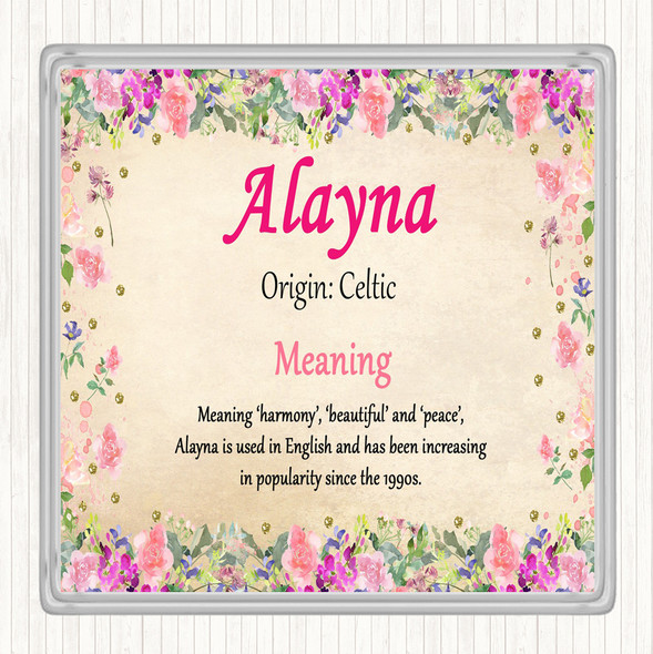 Alayna Name Meaning Drinks Mat Coaster Floral