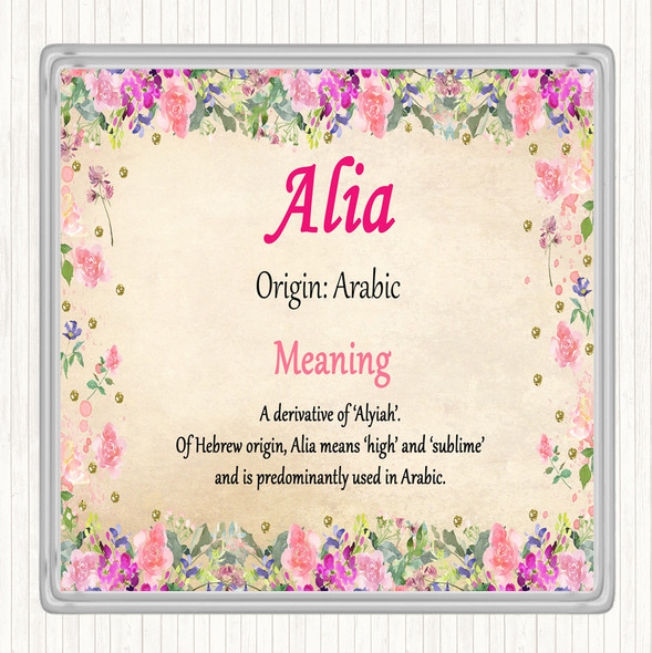Alia Name Meaning Drinks Mat Coaster Floral