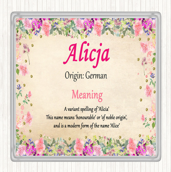 Alicja Name Meaning Drinks Mat Coaster Floral
