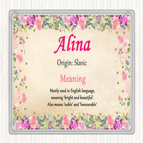 Alina Name Meaning Drinks Mat Coaster Floral