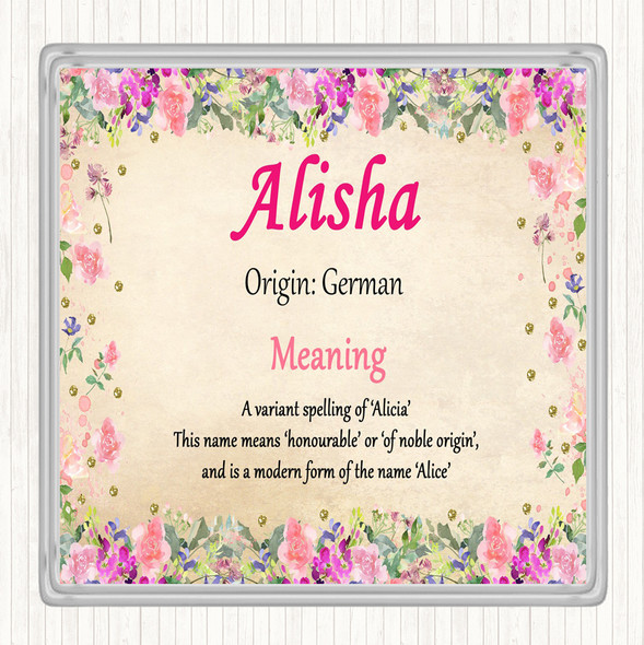 Alisha Name Meaning Drinks Mat Coaster Floral