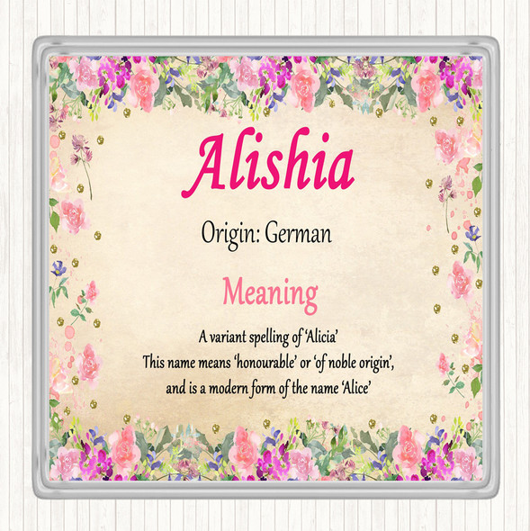 Alishia Name Meaning Drinks Mat Coaster Floral