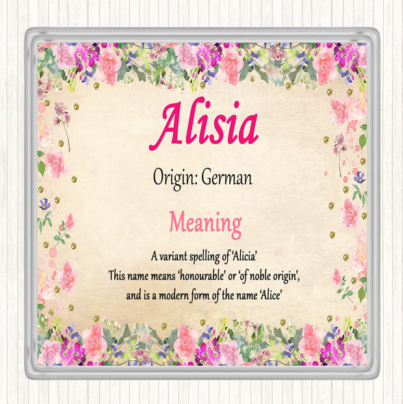 Alisia Name Meaning Drinks Mat Coaster Floral