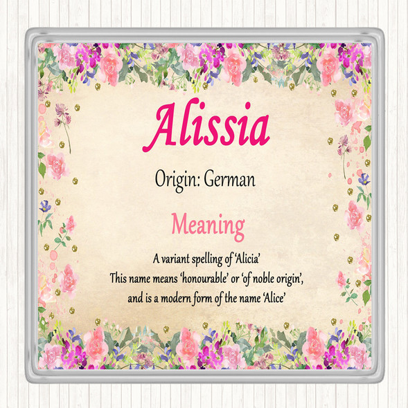 Alissia Name Meaning Drinks Mat Coaster Floral