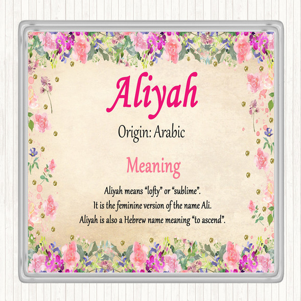 Aliyah Name Meaning Drinks Mat Coaster Floral
