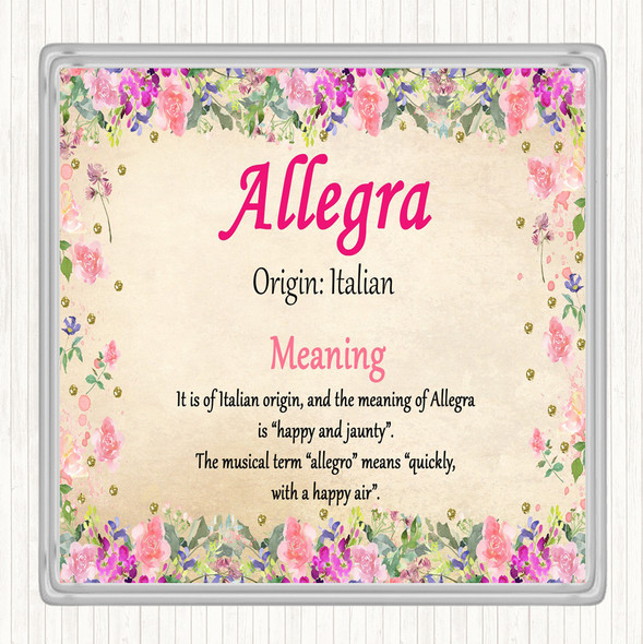 Allegra Name Meaning Drinks Mat Coaster Floral