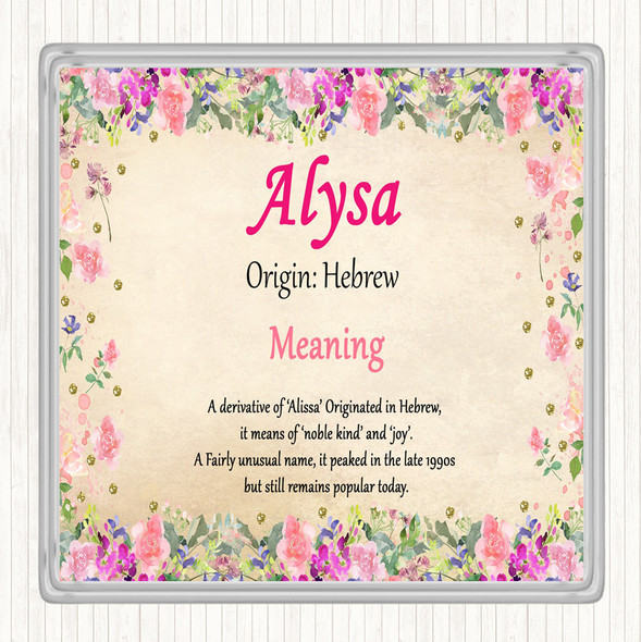 Alysa Name Meaning Drinks Mat Coaster Floral