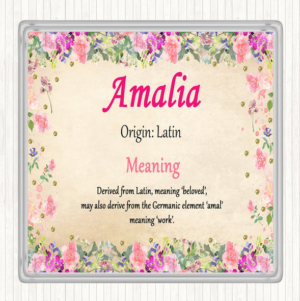 Amalia Name Meaning Drinks Mat Coaster Floral