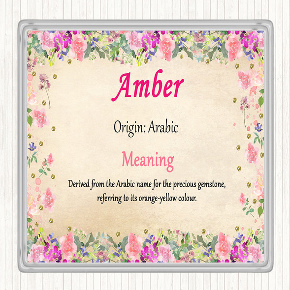 Amber Name Meaning Drinks Mat Coaster Floral
