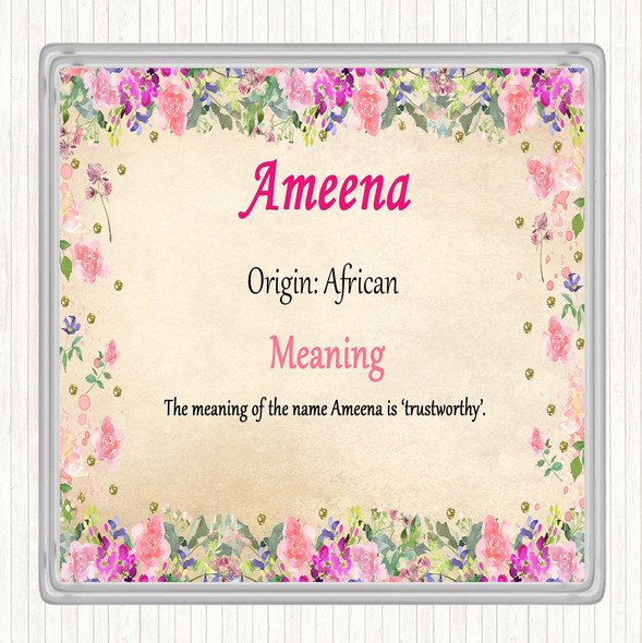 Ameena Name Meaning Drinks Mat Coaster Floral