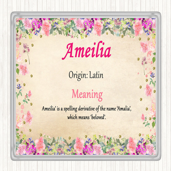 Ameilia Name Meaning Drinks Mat Coaster Floral