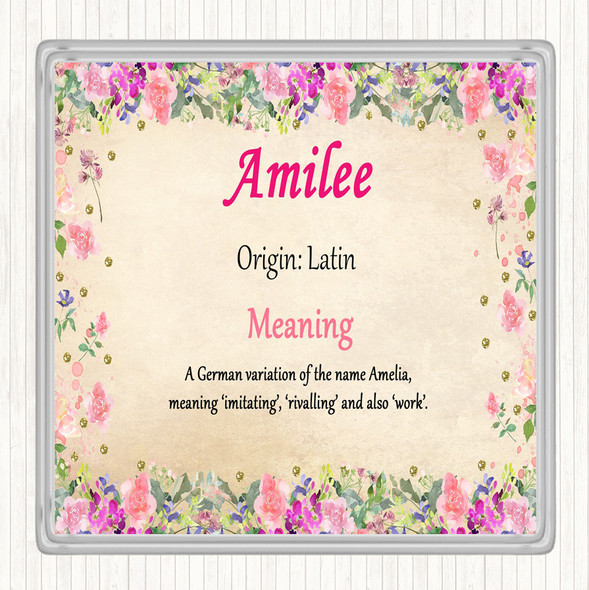 Amilee Name Meaning Drinks Mat Coaster Floral