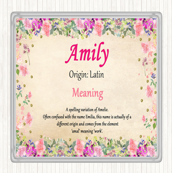 Amily Name Meaning Drinks Mat Coaster Floral