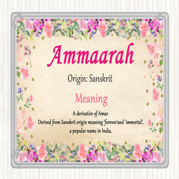 Ammaarah Name Meaning Drinks Mat Coaster Floral