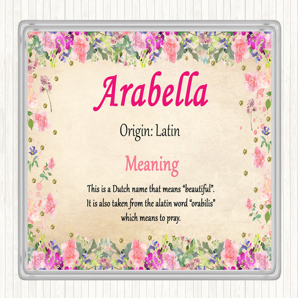 Arabella Name Meaning Drinks Mat Coaster Floral