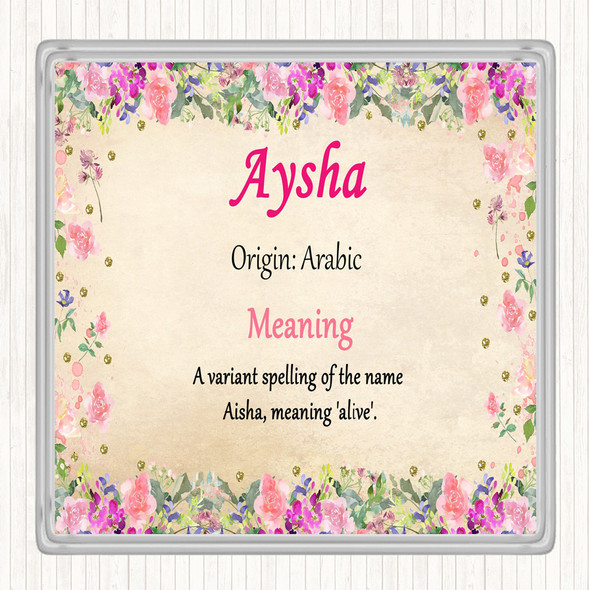 Aysha Name Meaning Drinks Mat Coaster Floral
