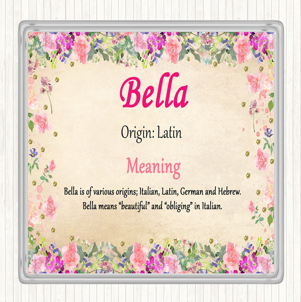 Bella Name Meaning Drinks Mat Coaster Floral