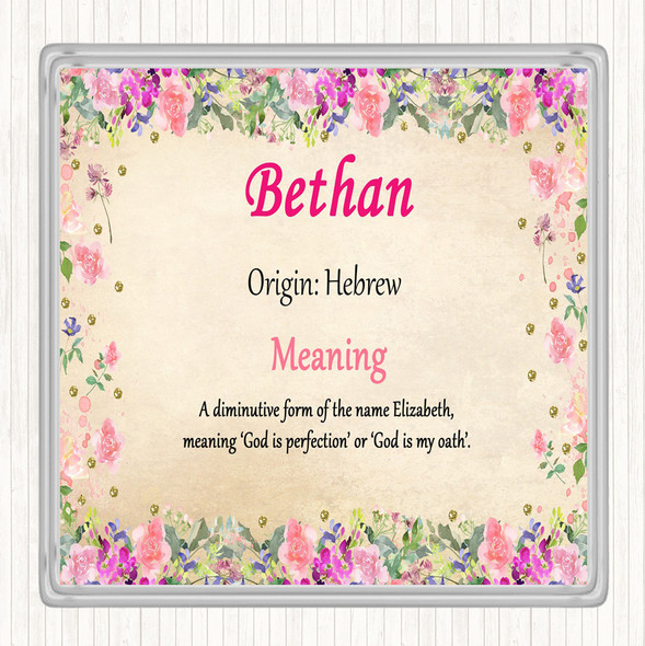 Bethan Name Meaning Drinks Mat Coaster Floral